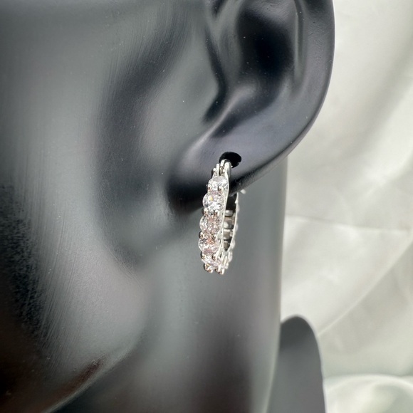 Anthropologie wedding earrings Zircon diamond unique Silver Hoop Earrings - Picture 5 of 9